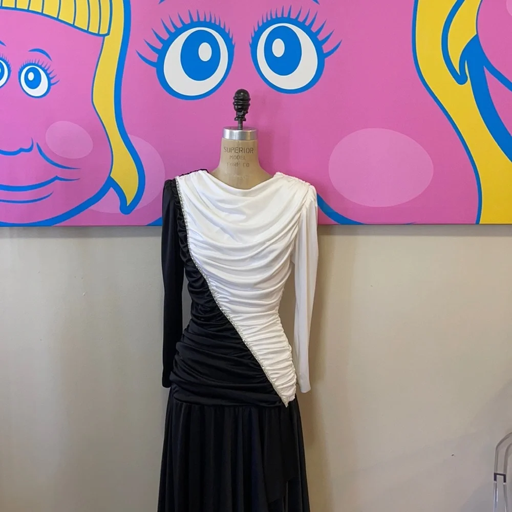 Abby Kent Black White 1980s High Low Party Dress